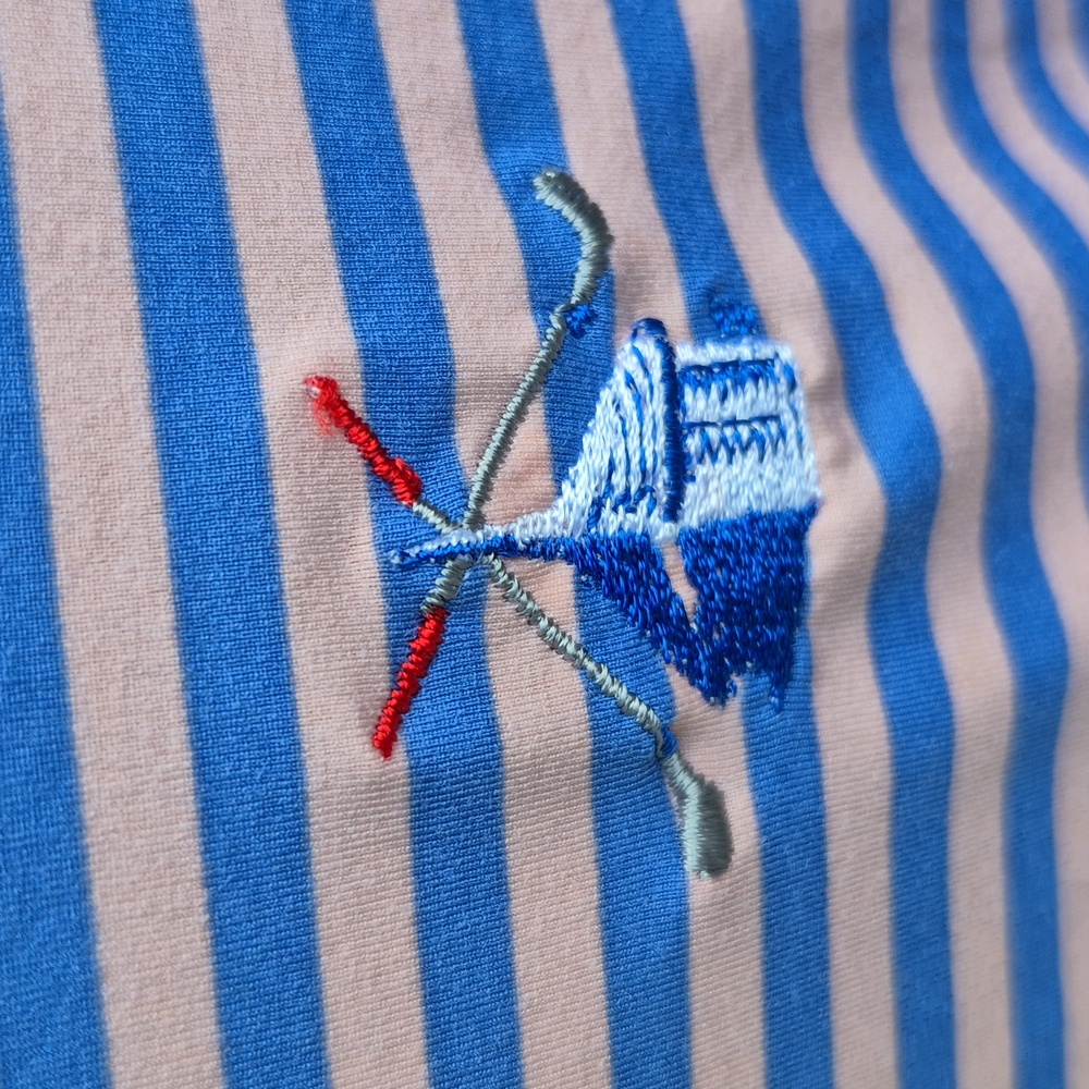 DRADDY Sport Pink Blue Striped Polyester Blend Embroidered XL Mens Golf Polo Shi - Picture 3 of 7